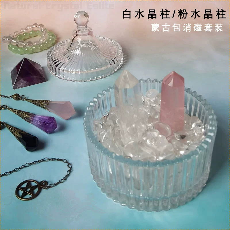 天然水晶柱白水晶碎石黄水晶紫水晶粉晶黑曜石手链收纳盒鱼缸底石