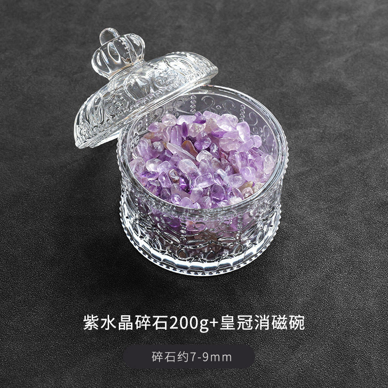 水晶消磁碗御守盐净化玻璃碗白水晶消磁碎石扩香石容器首饰收纳盒