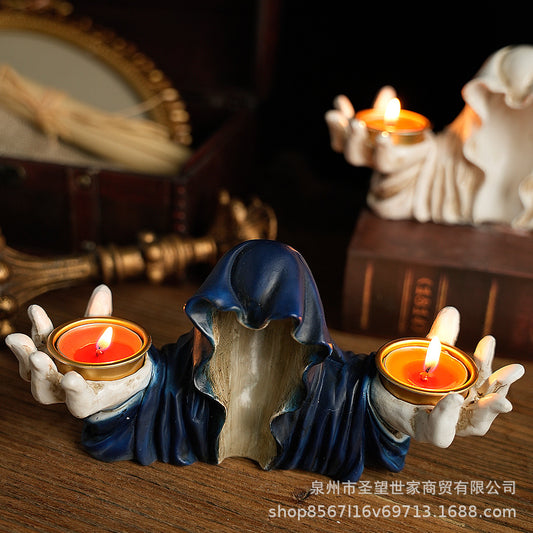 欧式黑色幽灵巫师香薰蜡烛摆件艺术品复古烛台创意万圣节鬼节装饰