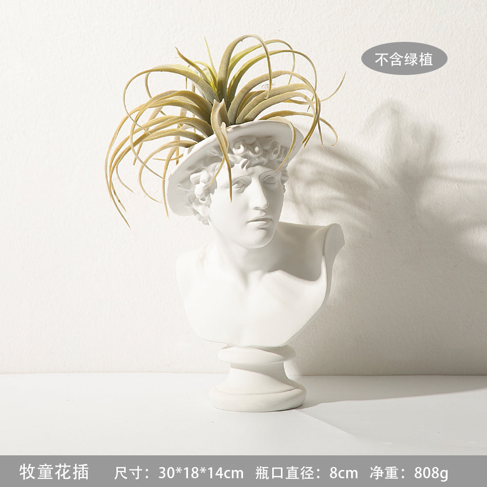 北欧风现代牧童花插人头像面具人花瓶餐桌客厅装饰品摆设