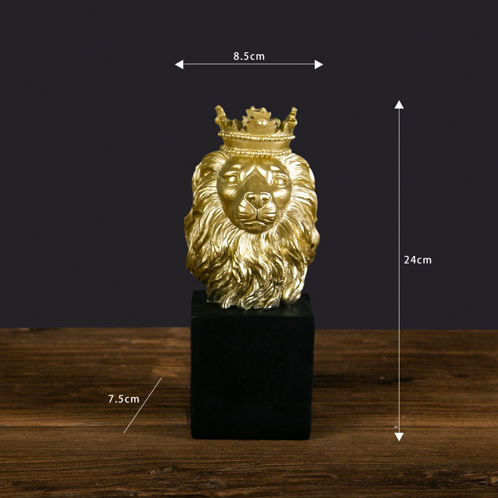 北欧风格皇冠狮子时尚简约黑白摆件树脂摆设艺术展架样板房软装饰