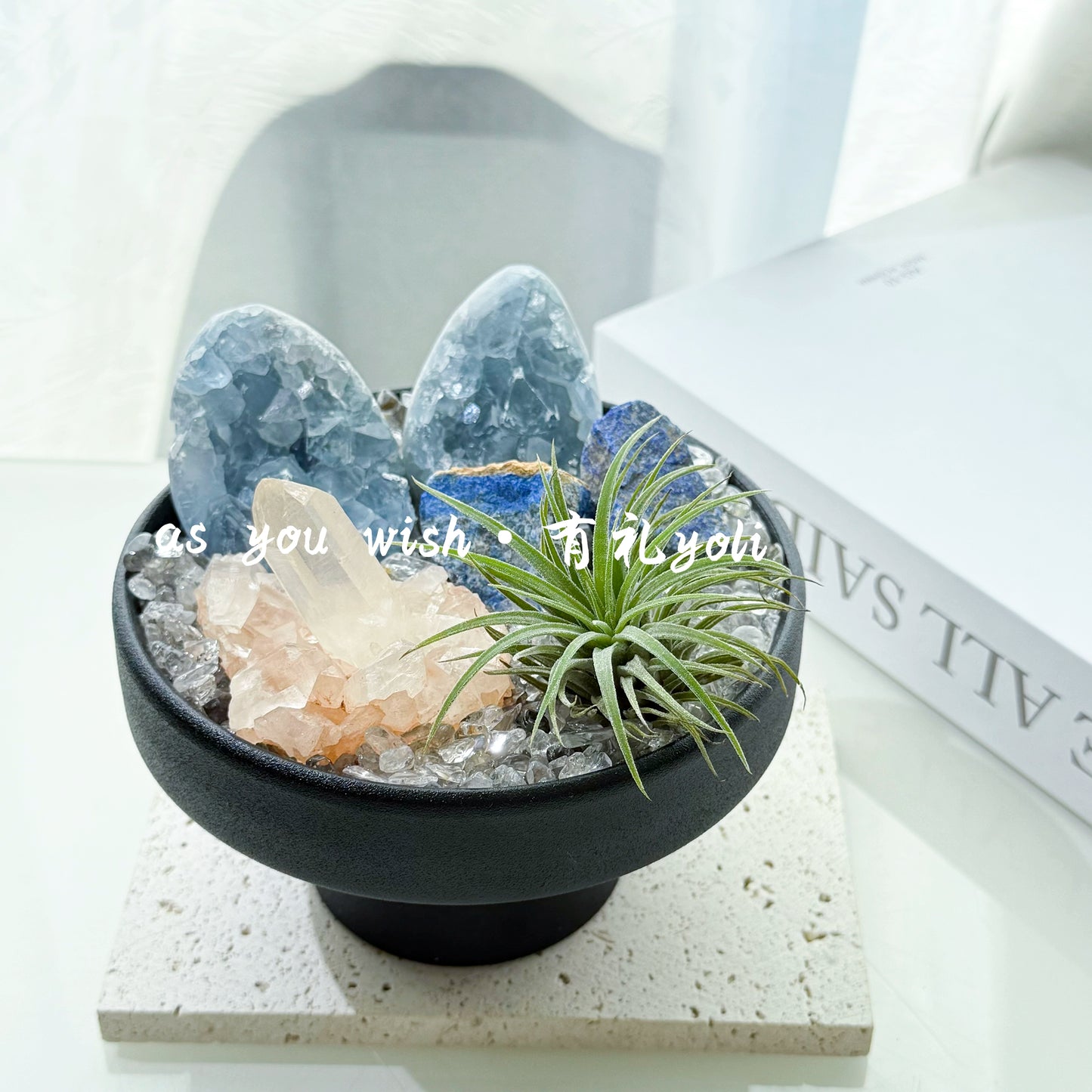 有礼yoli 天青石簇水晶盆栽摆件能量水晶簇盆景桌面卧室摆件礼物