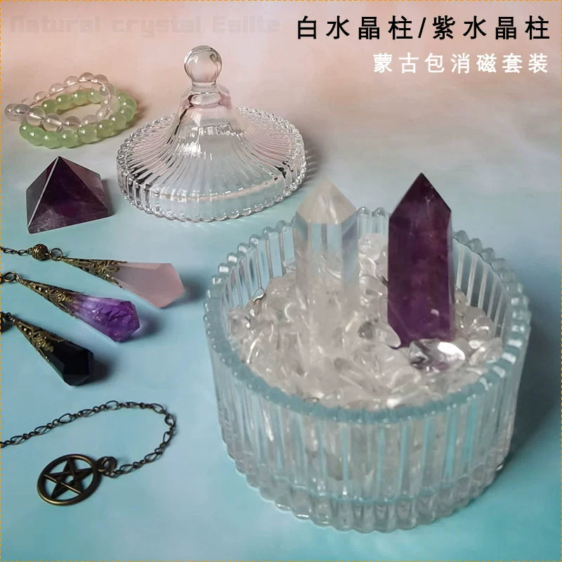 天然水晶柱白水晶碎石黄水晶紫水晶粉晶黑曜石手链收纳盒鱼缸底石