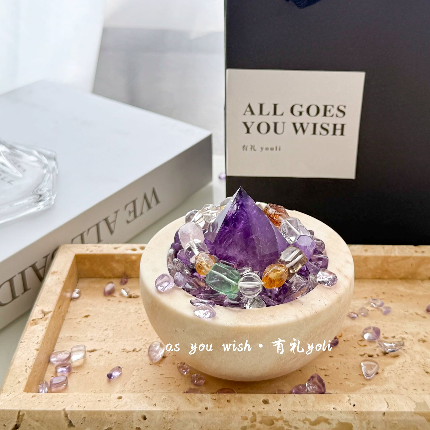 天然紫水晶摆件聚宝盆水晶能量消磁碗办公桌面家居礼物九紫离火