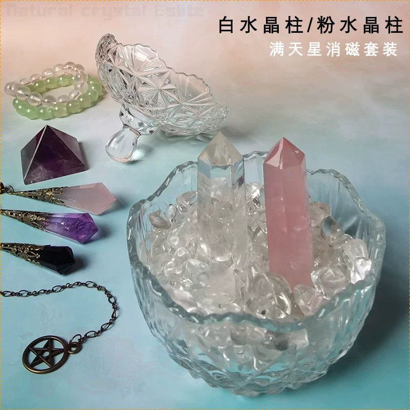 天然水晶柱白水晶碎石黄水晶紫水晶粉晶黑曜石手链收纳盒鱼缸底石