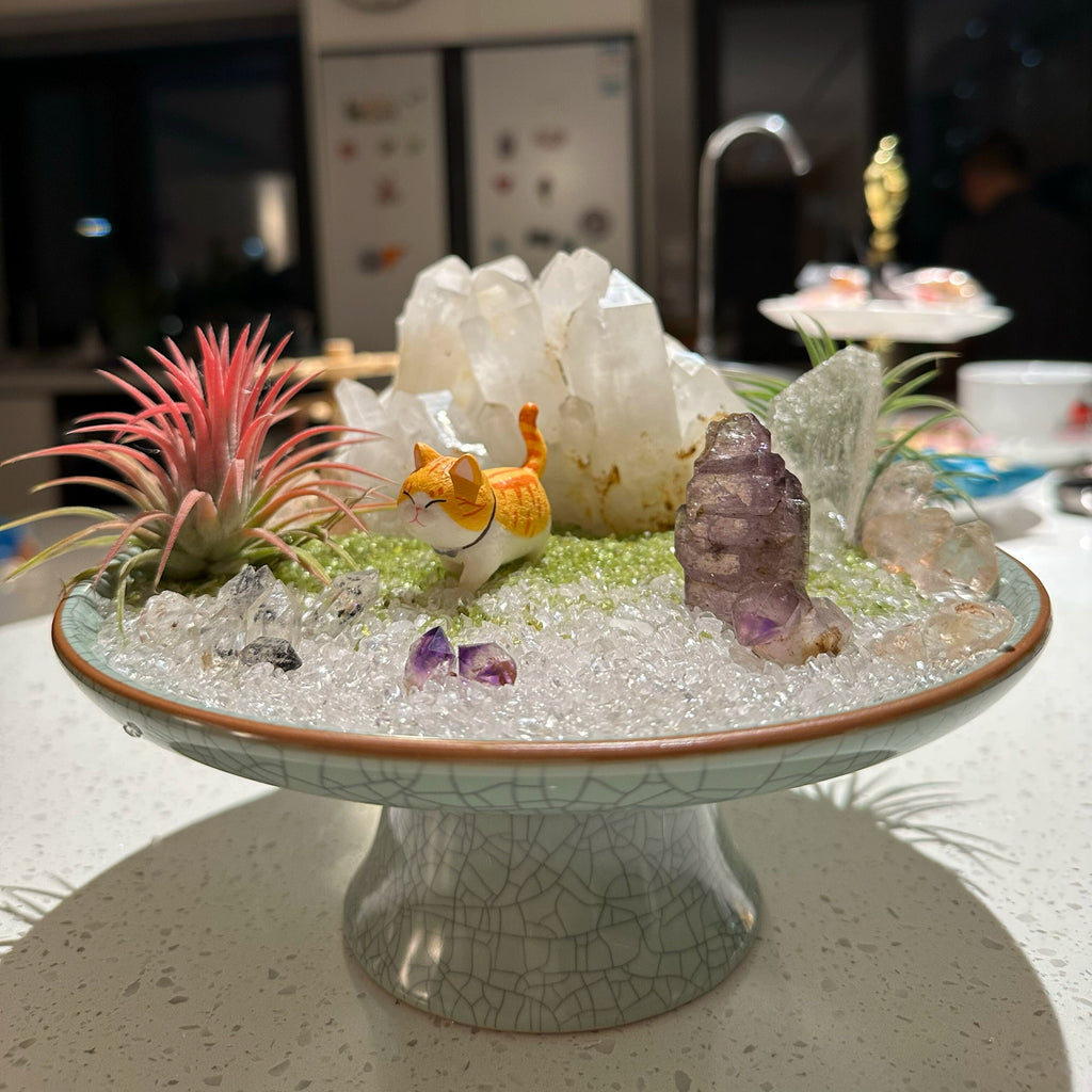 天然水晶原石造景盘微景观装饰摆件水晶球底座手链养护底盘收纳
