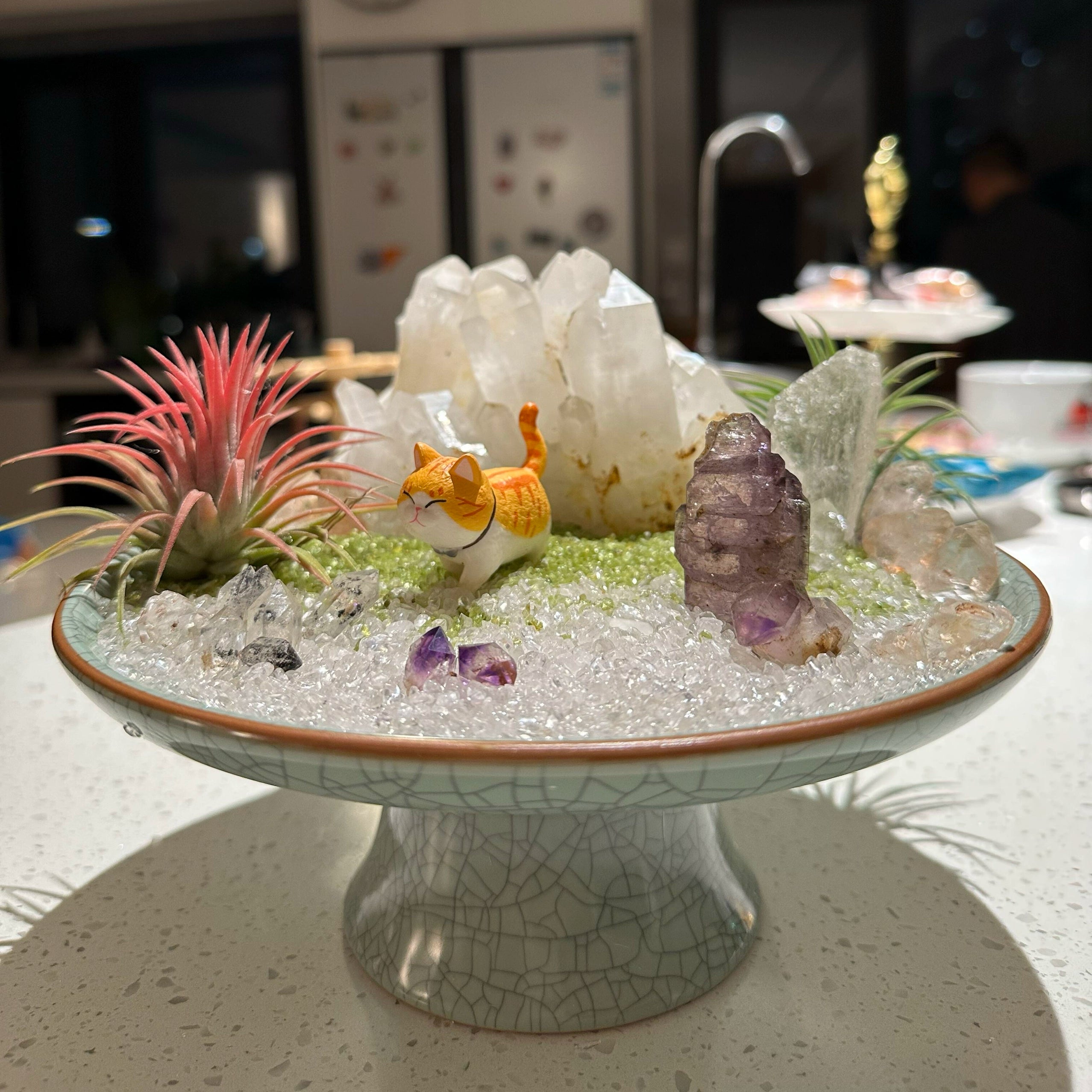 天然水晶原石造景盘微景观装饰摆件水晶球底座手链养护底盘收纳