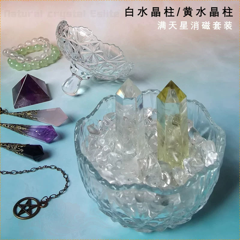 天然水晶柱白水晶碎石黄水晶紫水晶粉晶黑曜石手链收纳盒鱼缸底石