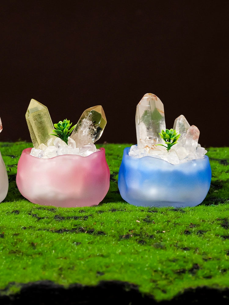 天然水晶柱盆栽摆件装饰白水晶黄水晶水晶碎石原矿纯手工DIY绿植