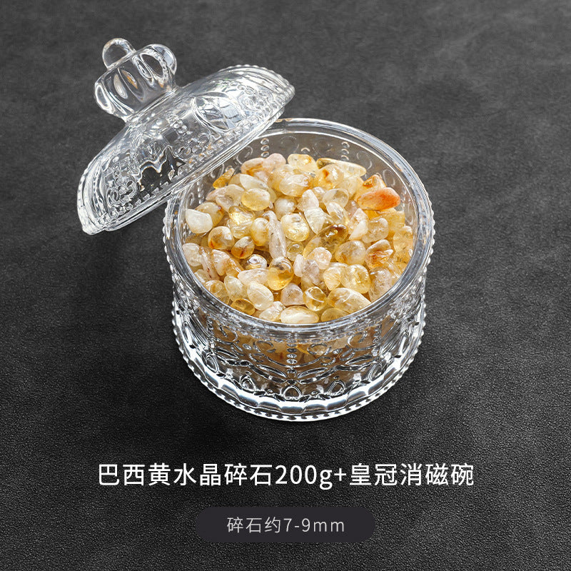 水晶消磁碗御守盐净化玻璃碗白水晶消磁碎石扩香石容器首饰收纳盒