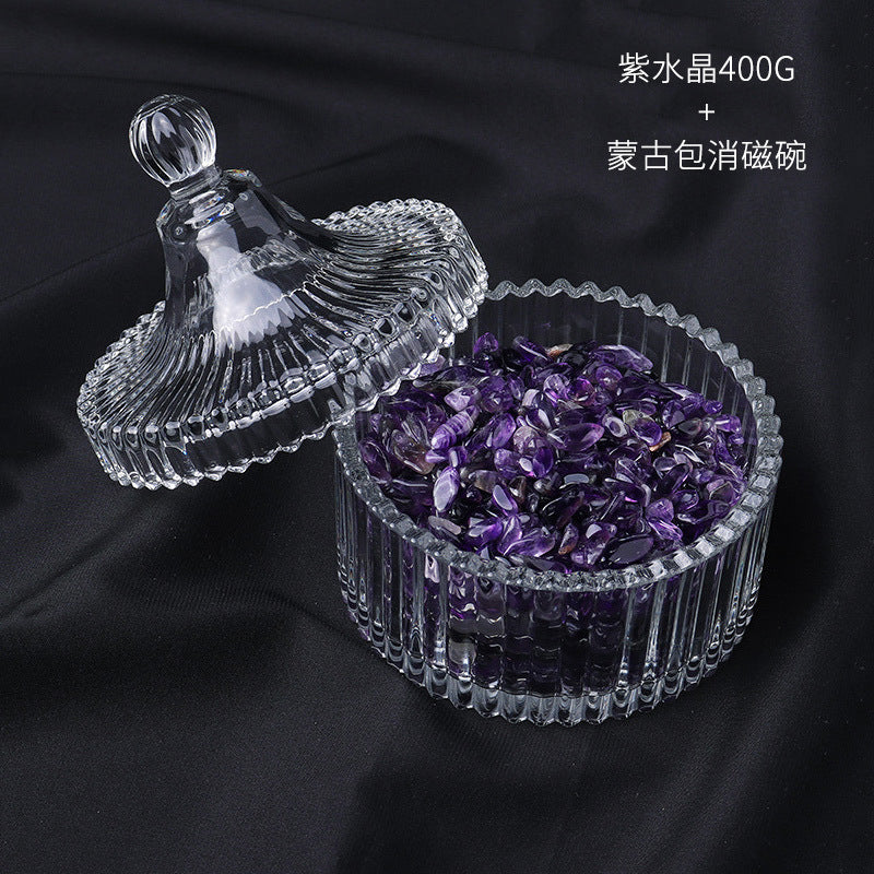 水晶消磁碗御守盐净化玻璃碗白水晶消磁碎石扩香石容器首饰收纳盒