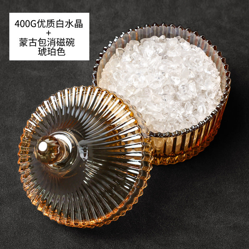水晶消磁碗御守盐净化玻璃碗白水晶消磁碎石扩香石容器首饰收纳盒