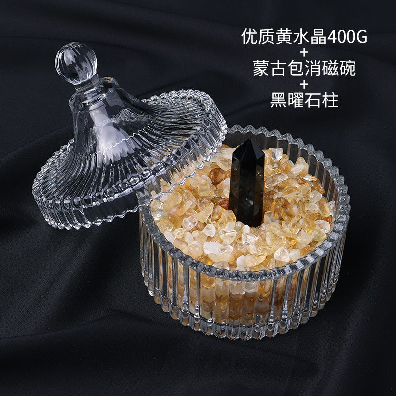 水晶消磁碗御守盐净化玻璃碗白水晶消磁碎石扩香石容器首饰收纳盒